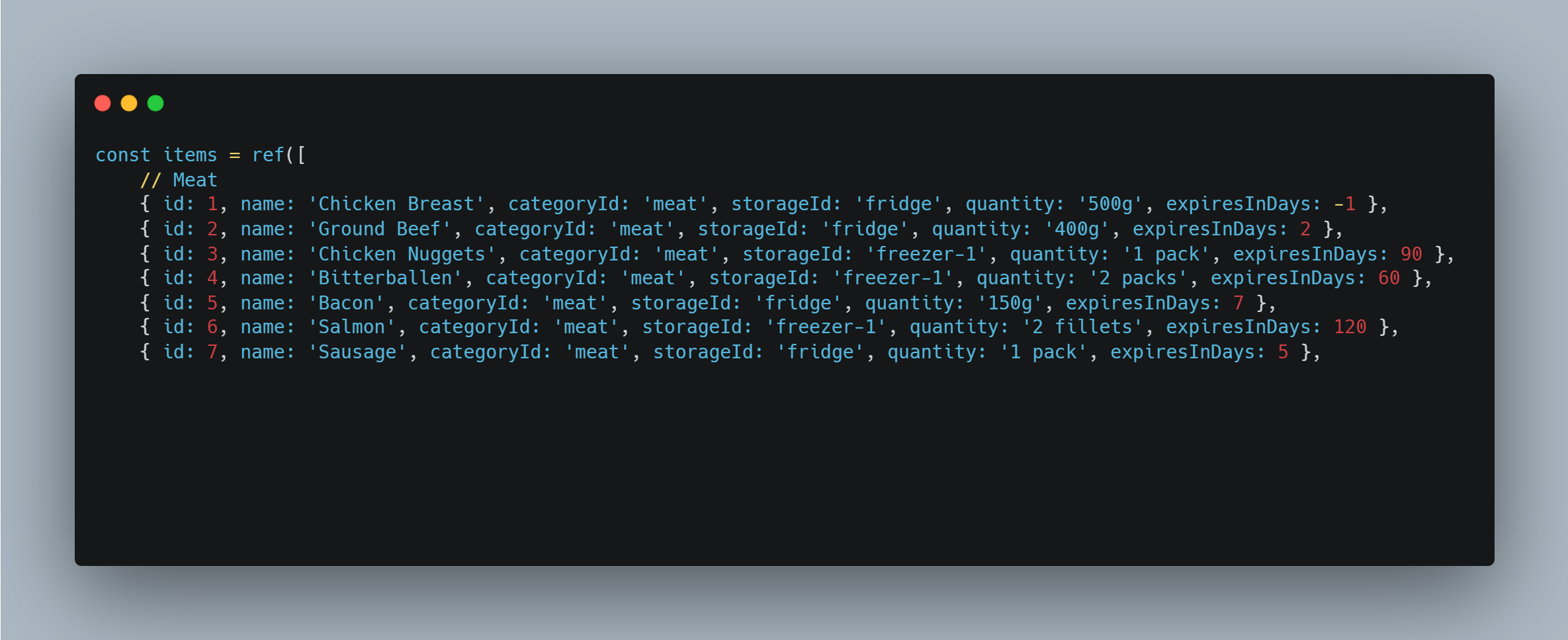 Pinia store code snippet
