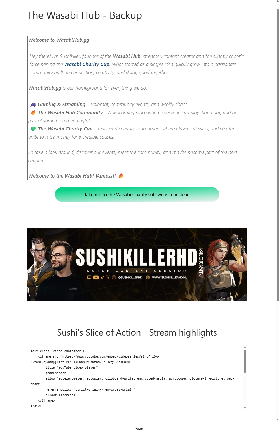 WasabiHub homepage before redesign